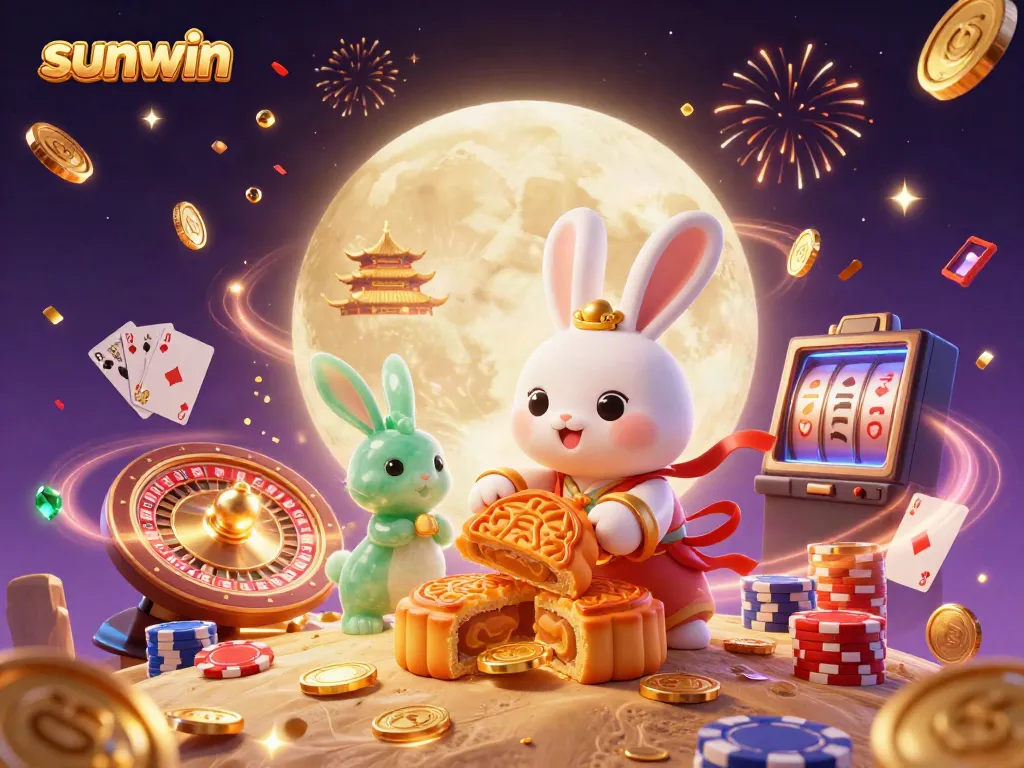 Win exciting prizes at sunwin with our 3D illustration showcasing a festive casino experience on the moon.