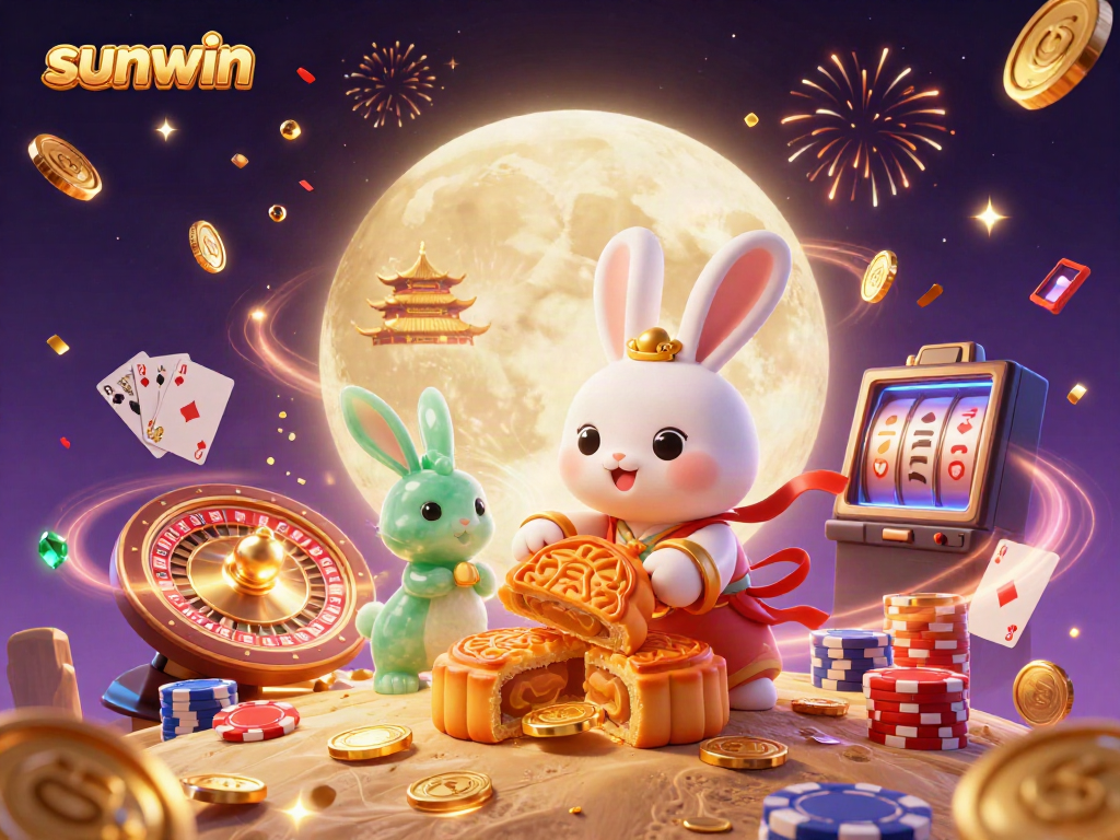 Win exciting prizes at sunwin with our 3D illustration showcasing a festive casino experience on the moon.