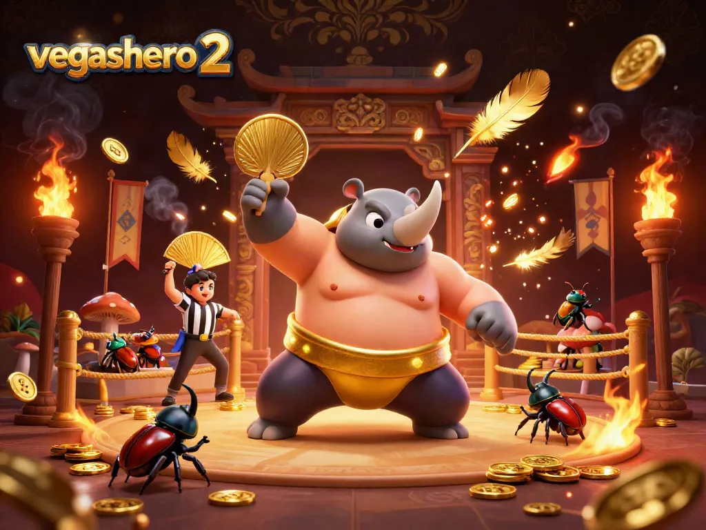 Experience thrilling action with vegashero 2 as charismatic beetles celebrate wins in a vibrant casino arena.