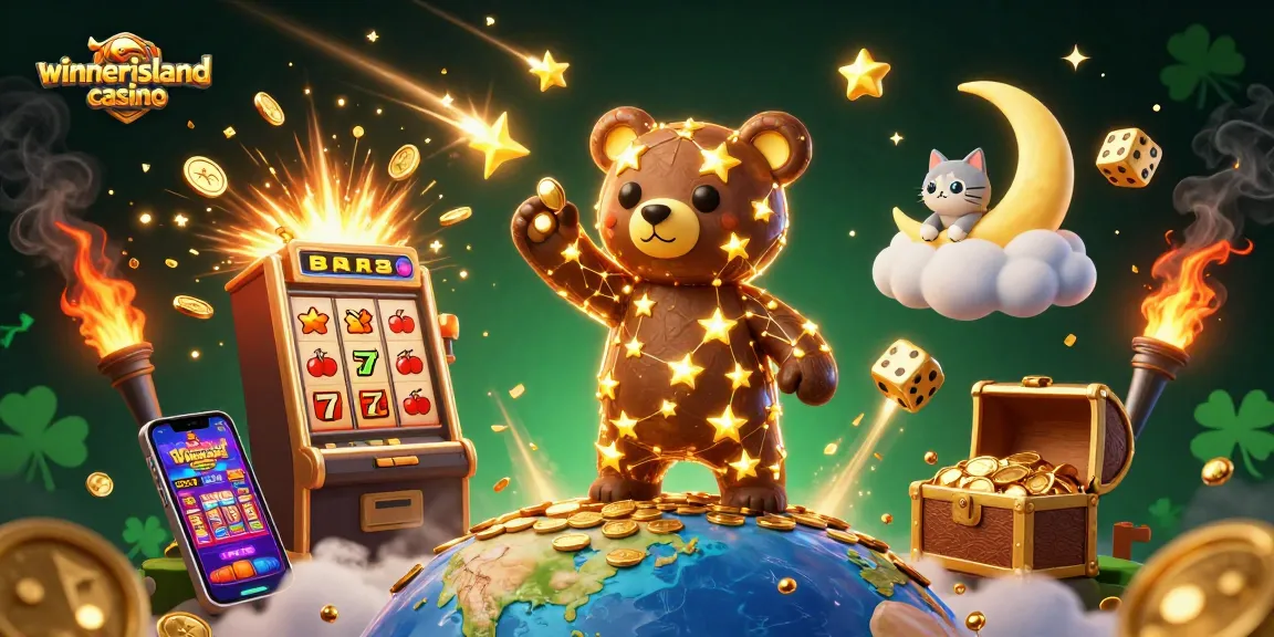 winnerisland casino showcases a magical illustration of a constellation bear and vibrant gambling elements bursting with excitement.